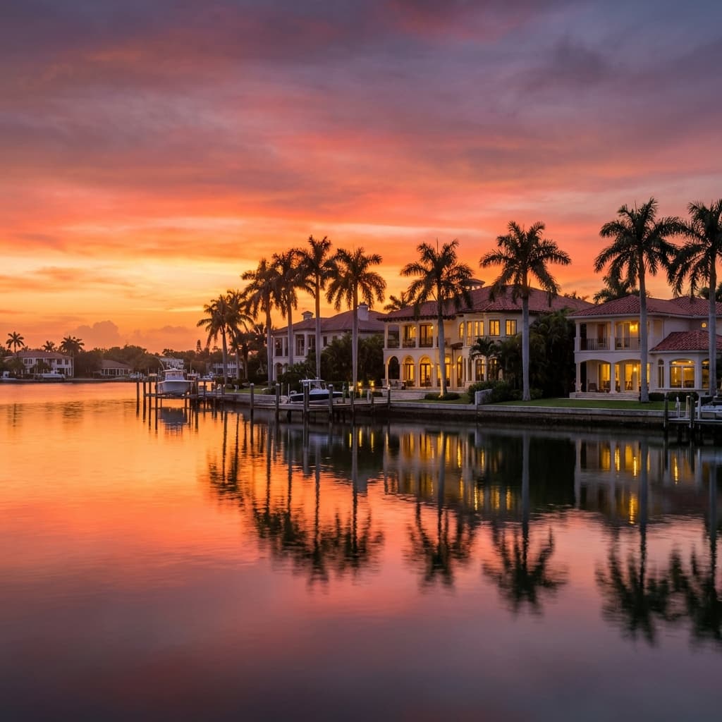 Florida home exterior at twilight