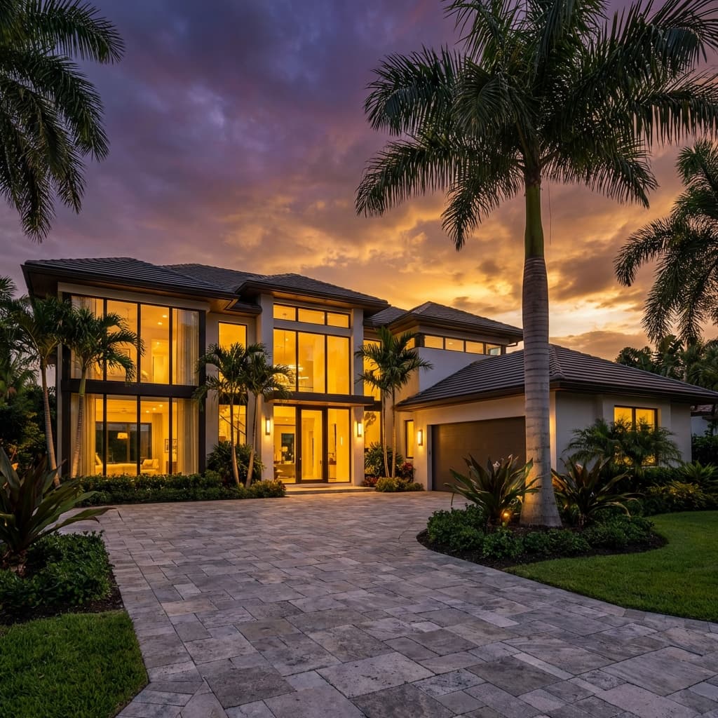 Elegant Florida home at twilight